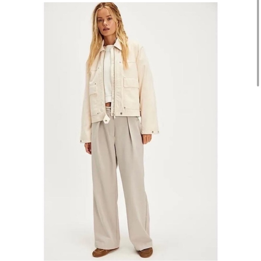Free People Tyler Pleated Wide Leg Trousers wool Grey size Large NWOT preppy 90s
